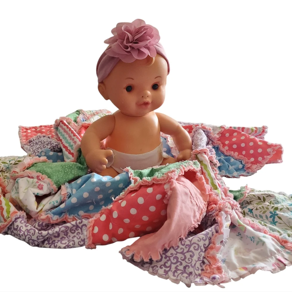 New Handmade Baby Girl Rag Quilt / Doll Quilt